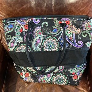 Like new: Vera Bradley Black Tote Bag with Intricate Paisley design. Expandable